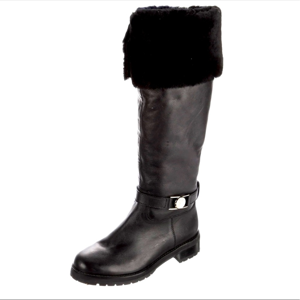 Versace Collection Fur trimmed Riding boots